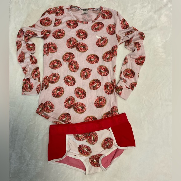 Vintage Rare PINK Victoria's Secret Donut Print Pajama Set - Picture 1 of 13